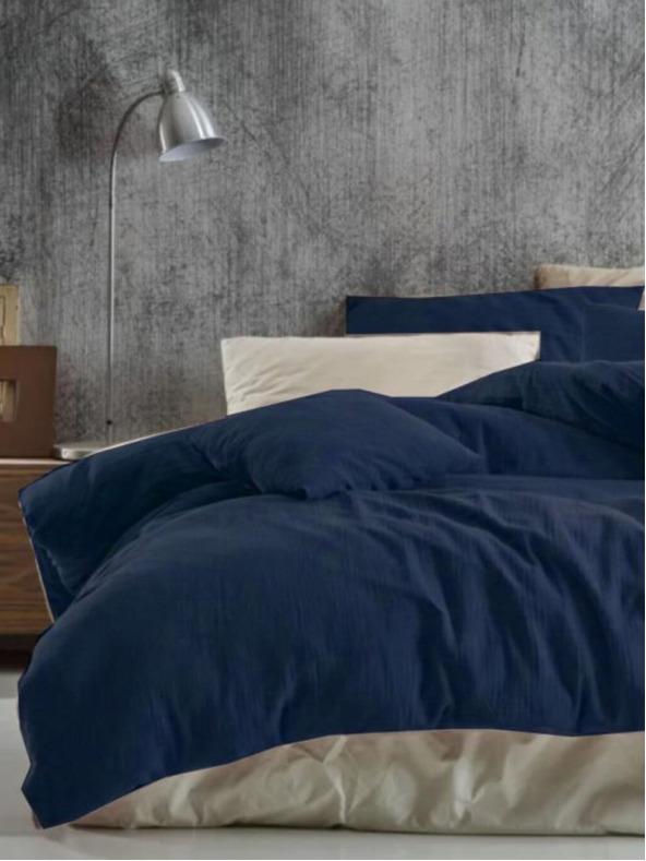 Kvalitex Französische Musselin-Bettwäsche 240x200, 70x90cm dunkelblau Qualitex