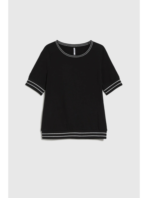 Moodo Schwarzer Top mit Kontrastbordüre Moodo