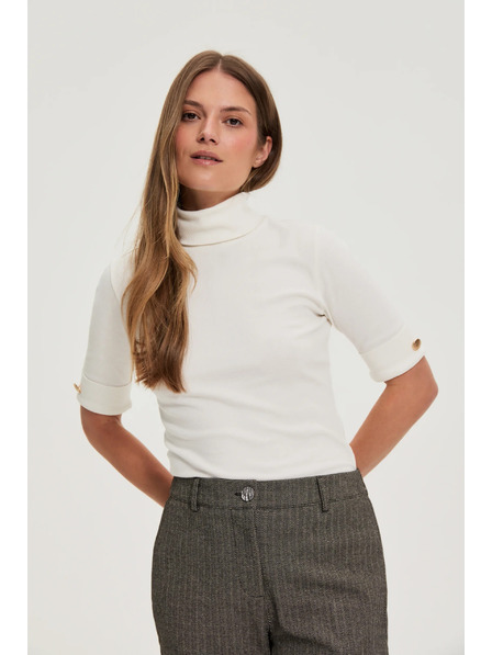 Moodo Weißer Rollkragenpullover mit 3/4-Ärmeln Moodo