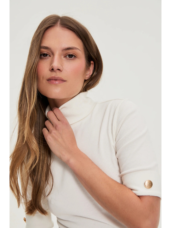 Moodo Weißer Rollkragenpullover mit 3/4-Ärmeln Moodo