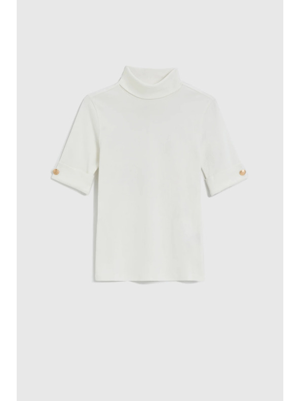 Moodo Weißer Rollkragenpullover mit 3/4-Ärmeln Moodo