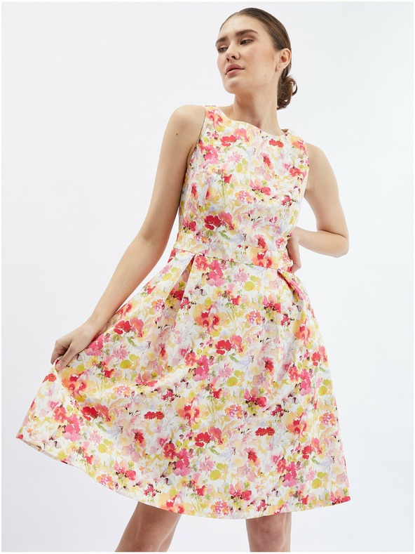 Orsay Rotes und cremefarbenes geblümtes Damenkleid ORSAY