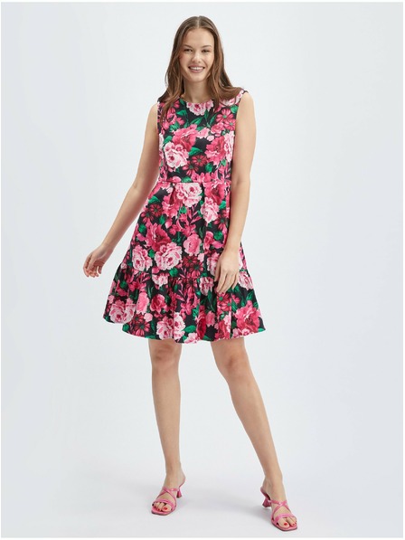 Orsay Schwarzes und rosa geblümtes Damenkleid ORSAY