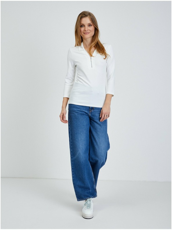 Orsay Cremefarbenes T-Shirt mit dreiviertel Ärmeln ORSAY