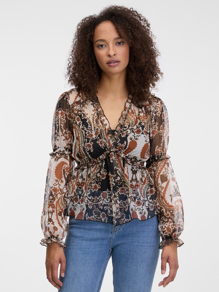Orsay Braune gemusterte Damen-Bluse ORSAY
