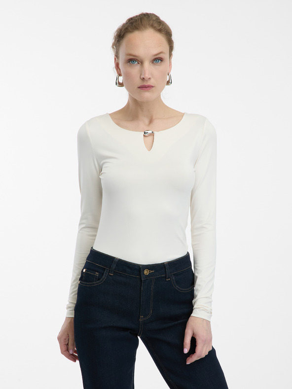 Orsay Cremefarbenes Damen-Langarmshirt ORSAY