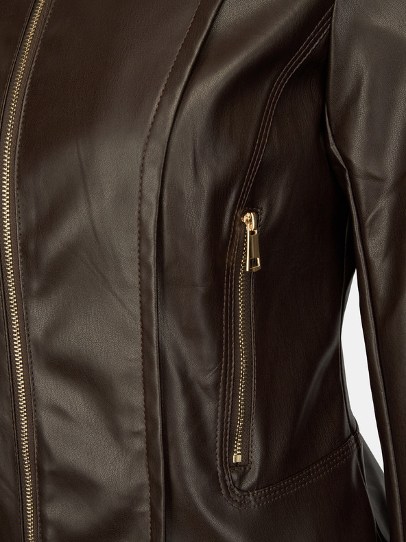 Orsay Dunkelbraune Damen-Lederjacke ORSAY