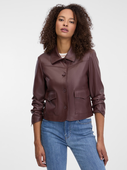 Orsay Dunkelbraune Damen-Lederjacke ORSAY