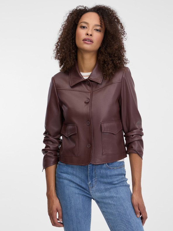 Orsay Dunkelbraune Damen-Lederjacke ORSAY