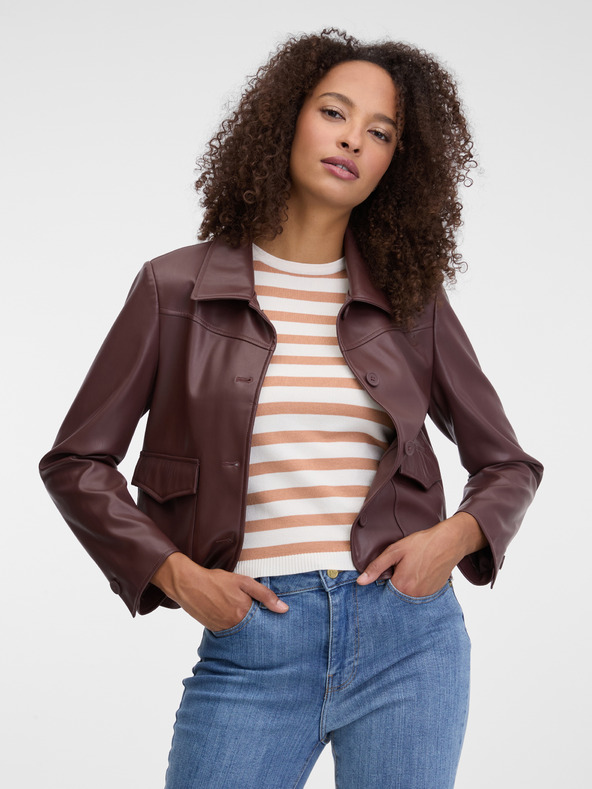 Orsay Dunkelbraune Damen-Lederjacke ORSAY