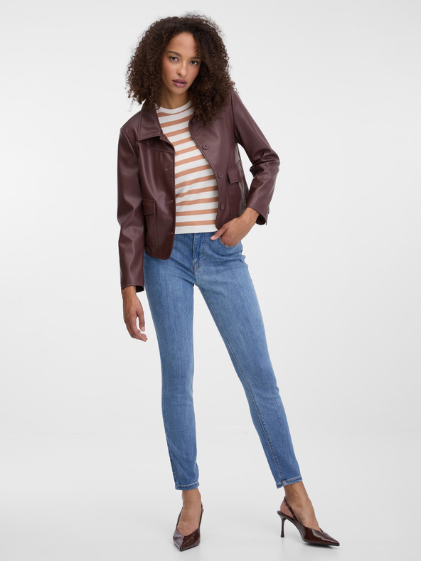 Orsay Dunkelbraune Damen-Lederjacke ORSAY