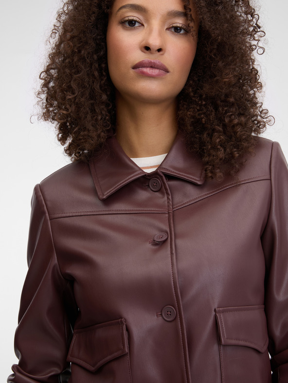 Orsay Dunkelbraune Damen-Lederjacke ORSAY