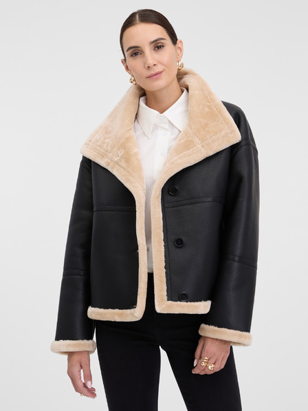 Orsay Schwarze Damen Lederjacke mit Pelz ORSAY