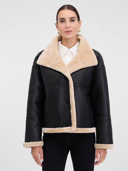 Orsay Schwarze Damen Lederjacke mit Pelz ORSAY