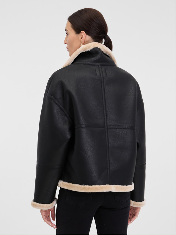 Orsay Schwarze Damen Lederjacke mit Pelz ORSAY