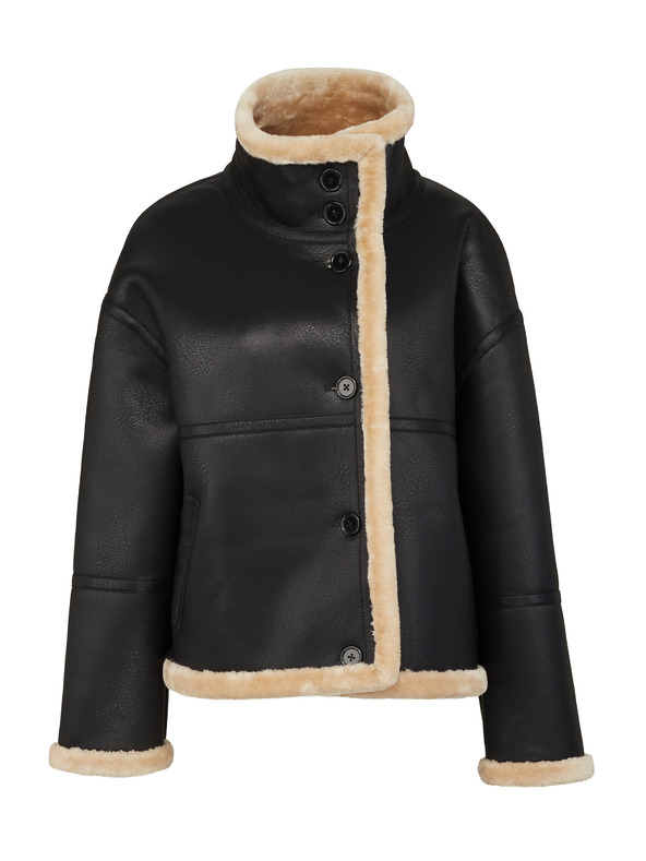 Orsay Schwarze Damen Lederjacke mit Pelz ORSAY