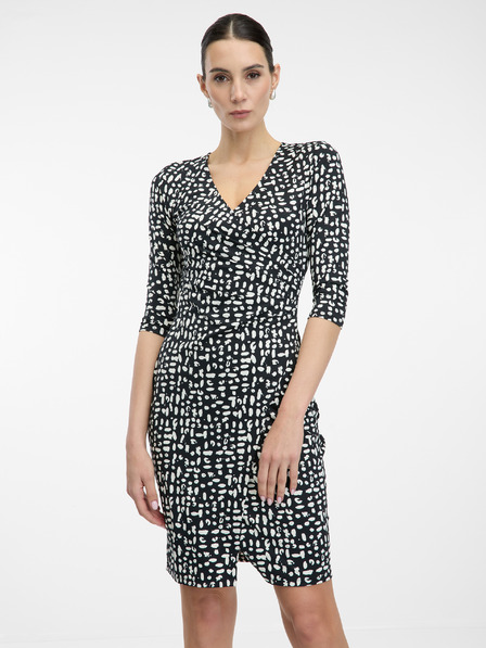 Orsay Schwarzes gemustertes knielanges Damenkleid ORSAY