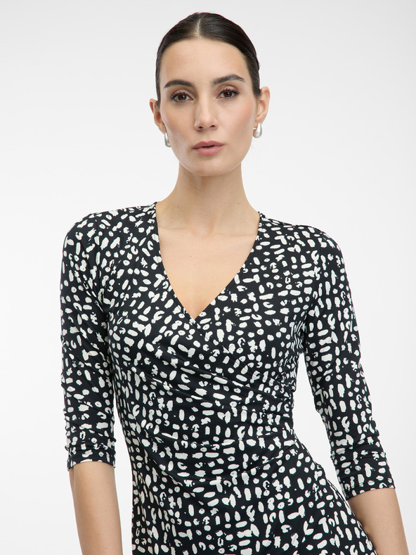 Orsay Schwarzes gemustertes knielanges Damenkleid ORSAY