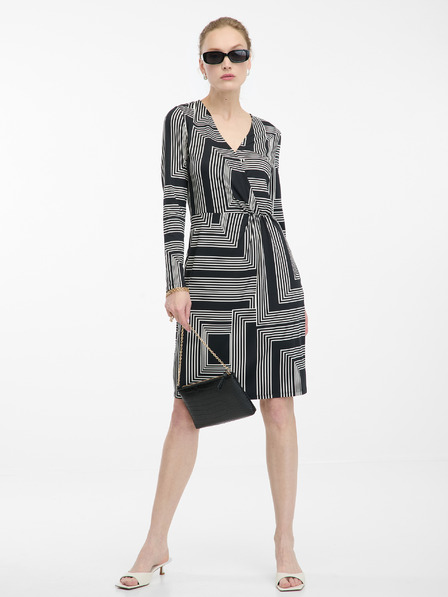 Orsay Schwarzes gemustertes knielanges Damenkleid ORSAY