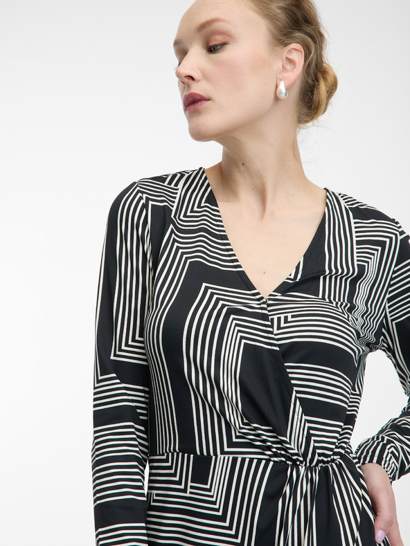 Orsay Schwarzes gemustertes knielanges Damenkleid ORSAY