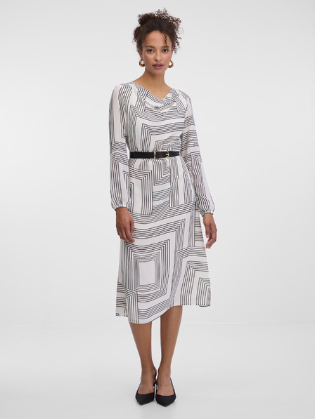 Orsay Weißes gemustertes Damen Kleid knielang ORSAY