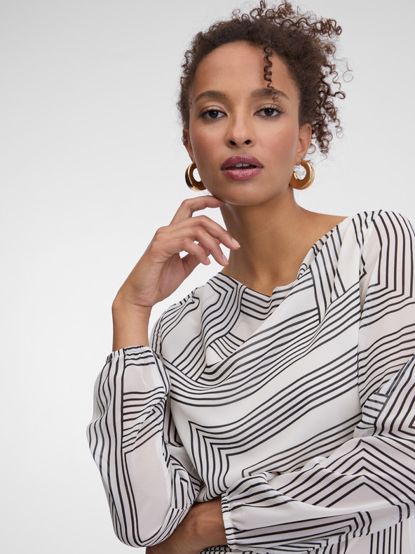 Orsay Weißes gemustertes Damen Kleid knielang ORSAY