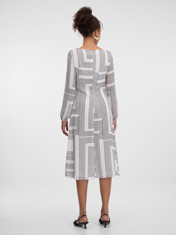 Orsay Weißes gemustertes Damen Kleid knielang ORSAY