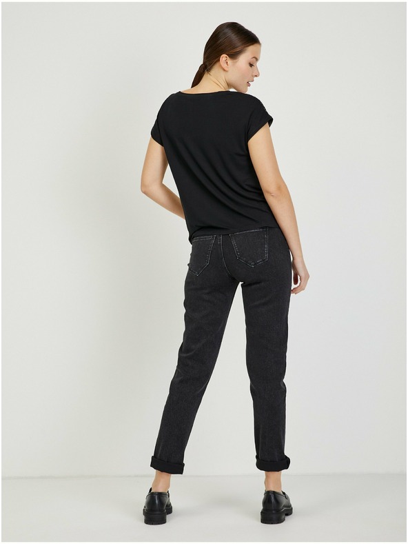 Orsay Beige-schwarzes Damen T-Shirt aus Spitze ORSAY