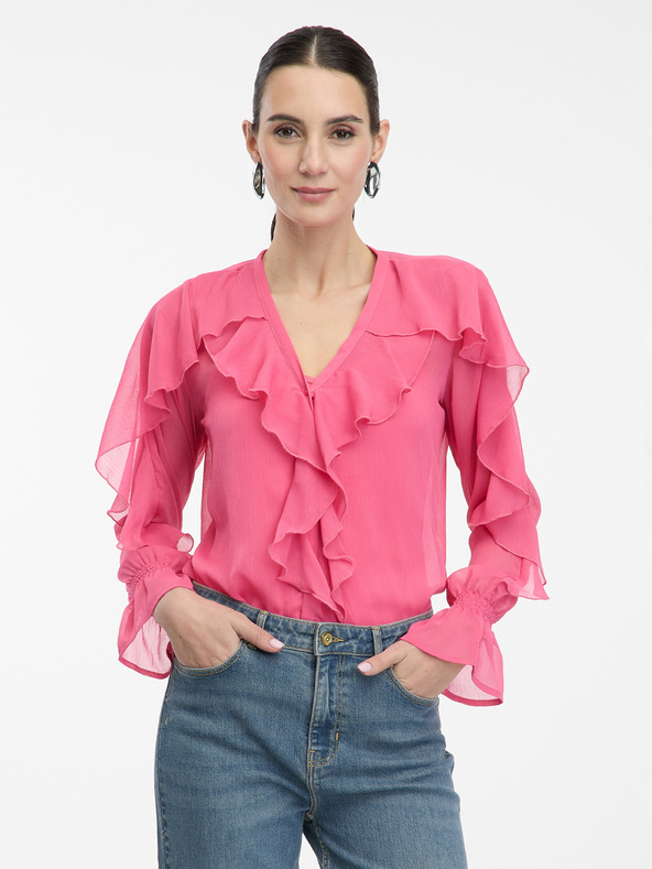 Orsay Rosa Damenbluse mit Volants ORSAY