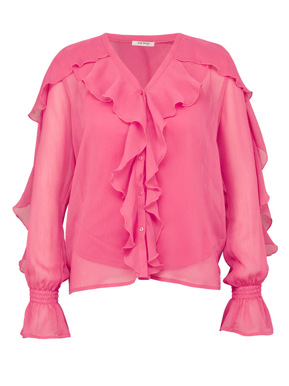 Orsay Rosa Damenbluse mit Volants ORSAY