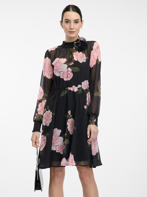 Orsay Schwarzes Damen Blumenkleid knielang ORSAY