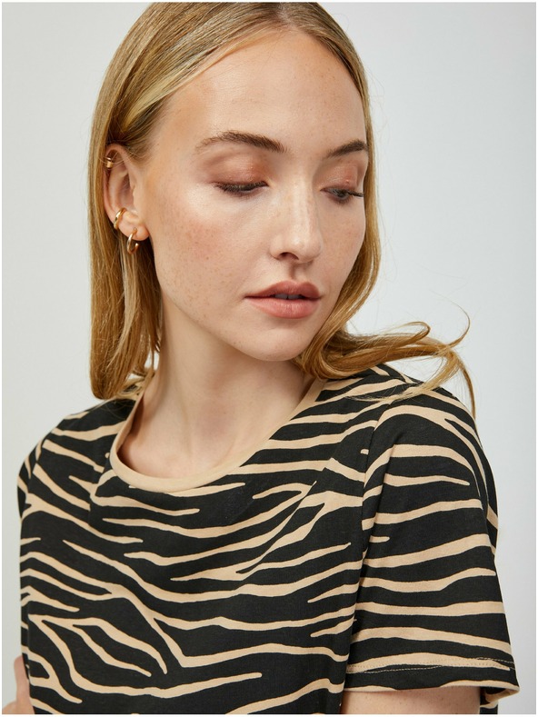 Orsay Beige-schwarzes T-Shirt mit Tiermuster ORSAY