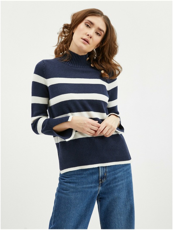 Orsay Weiß-blauer gestreifter Damen Pullover ORSAY