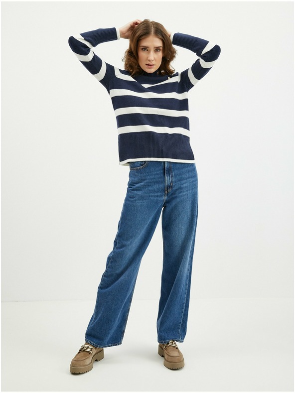 Orsay Weiß-blauer gestreifter Damen Pullover ORSAY