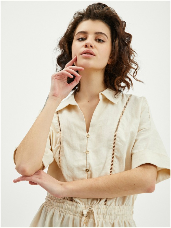 Orsay Beigefarbener Damen Leinenoverall ORSAY