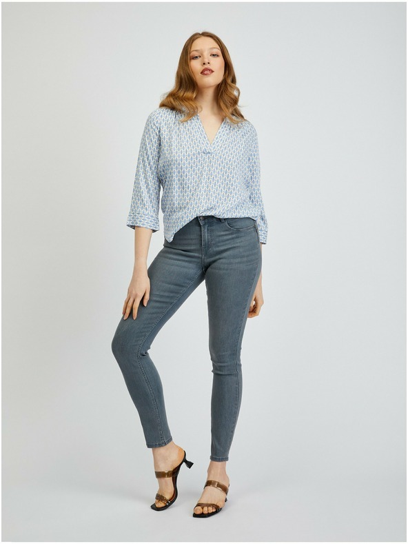 Orsay Hellblaue gemusterte Damenbluse ORSAY