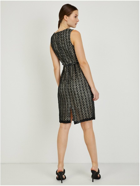 Orsay Beige-schwarzes Damen Etuikleid mit Gürtel ORSAY
