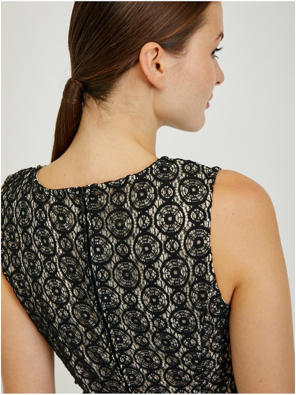 Orsay Beige-schwarzes Damen Etuikleid mit Gürtel ORSAY