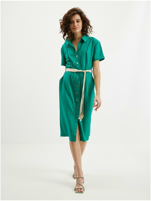 Orsay Grünes Damenkleid aus Leinen ORSAY