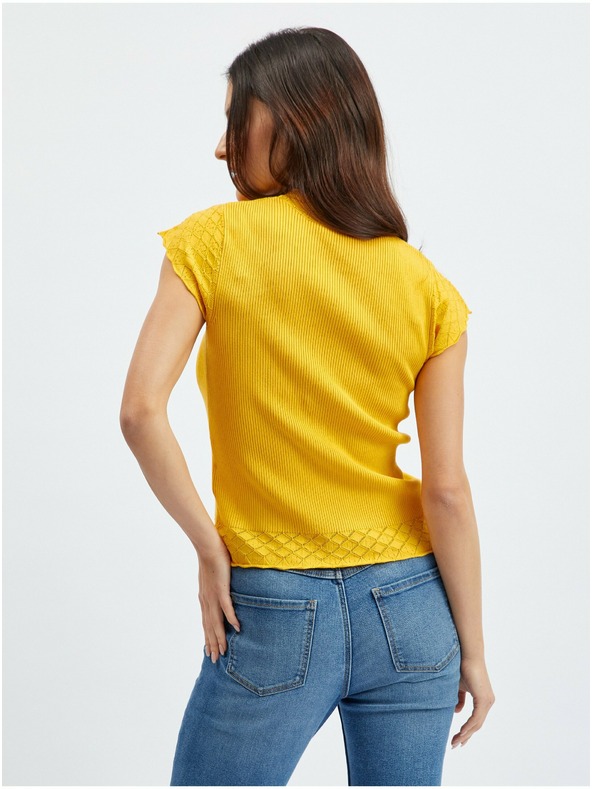 Orsay Gelbes Damen-T-Shirt mit Stehkragen ORSAY