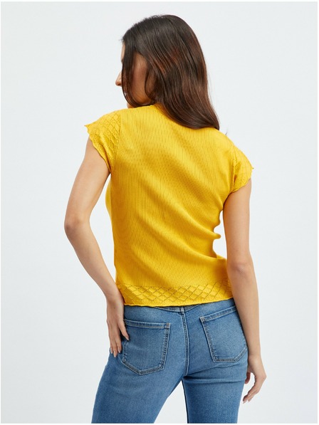 Orsay Gelbes Damen-T-Shirt mit Stehkragen ORSAY