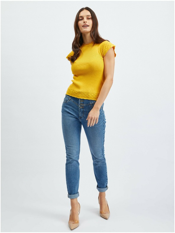 Orsay Gelbes Damen-T-Shirt mit Stehkragen ORSAY