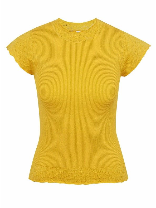 Orsay Gelbes Damen-T-Shirt mit Stehkragen ORSAY