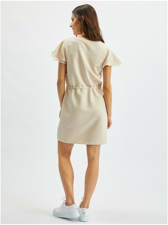 Orsay Beigefarbenes Damen-Sweatshirt-Kleid mit Spitze ORSAY