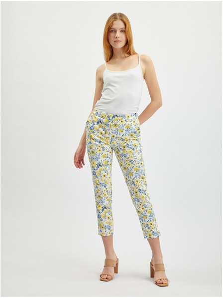 Orsay Gelb-weiße geblümte Damen-Cropped-Hose ORSAY