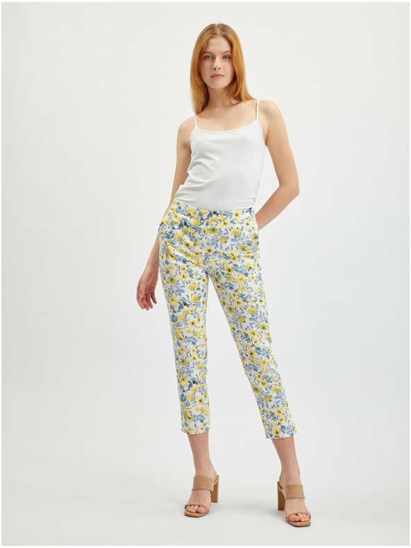 Orsay Gelb-weiße geblümte Damen-Cropped-Hose ORSAY