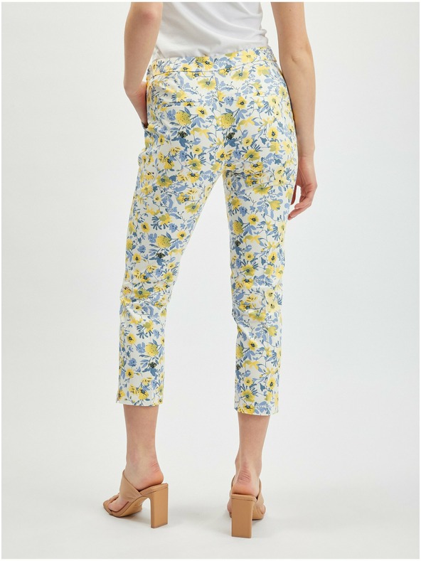 Orsay Gelb-weiße geblümte Damen-Cropped-Hose ORSAY