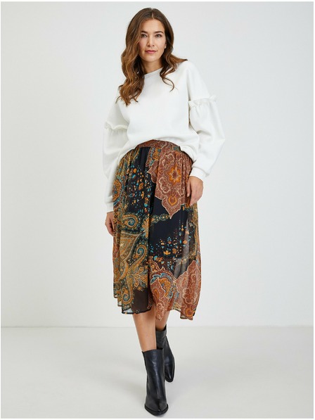 Orsay Schwarz-braun gemusterter Damen-Midirock ORSAY