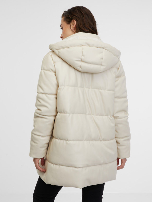 Orsay Cremefarbener Damen-Steppmantel aus Leder ORSAY