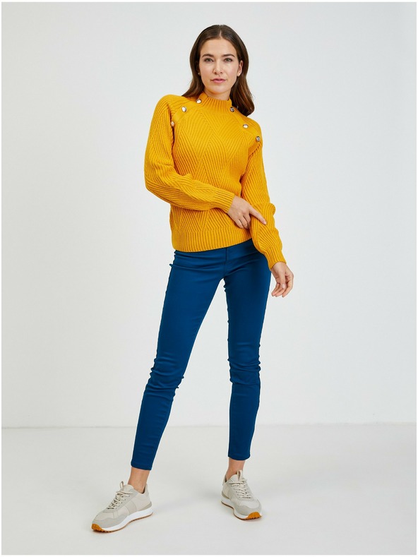 Orsay Gelber Damen Ripppullover mit Dekoknöpfen ORSAY